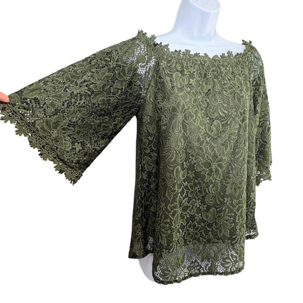 Womens‎ Green Lace Boho Flare Sleeve Top Medium Whimsigoth Fairy Grunge Witchy